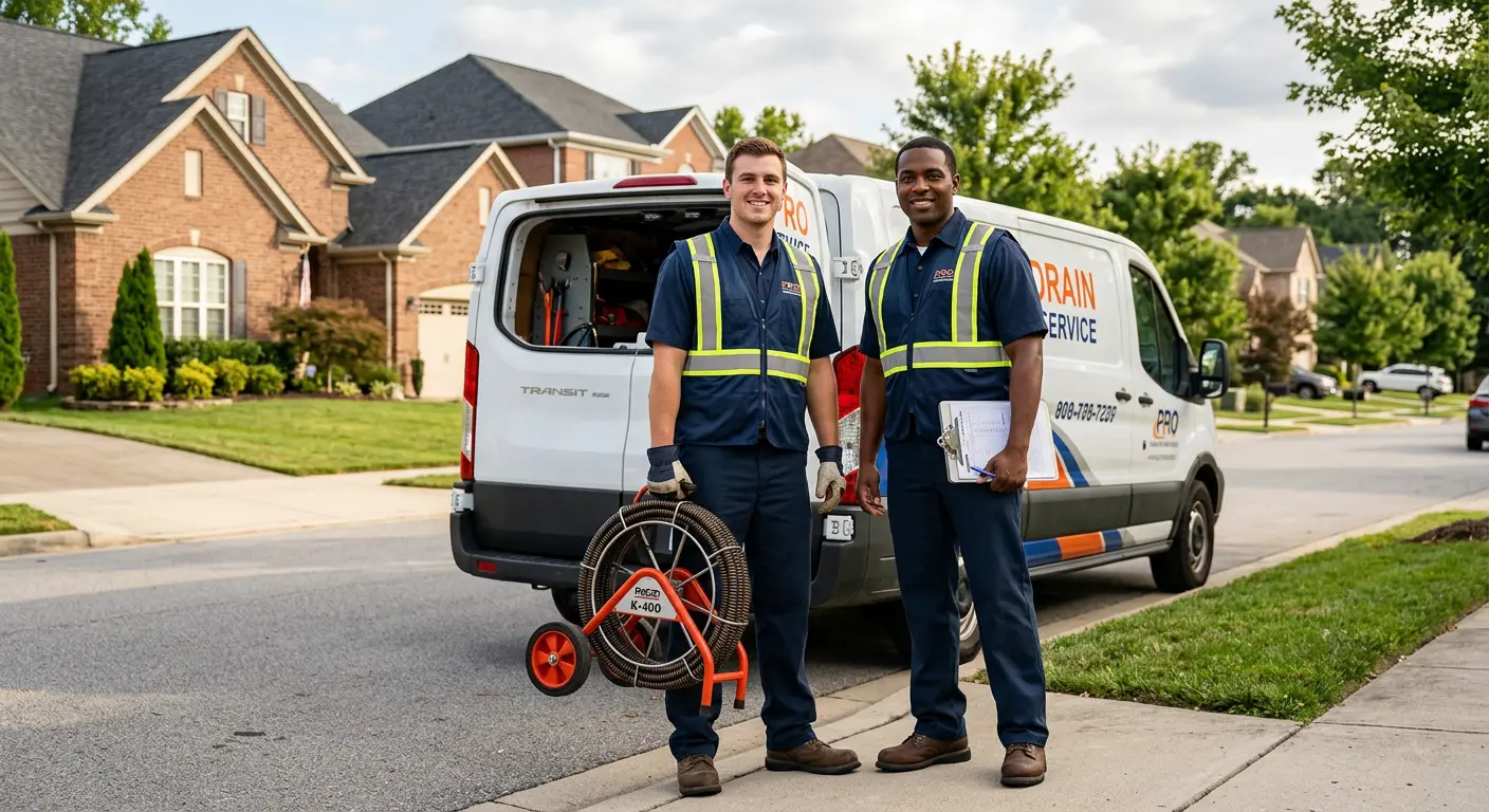 Sewer and drain service team with equipment ready for work in South Heidelberg